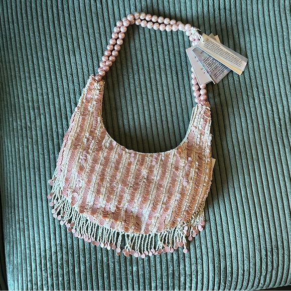 Pink Beaded Pearl Strap Shoulder Bag - Picture 6 of 6